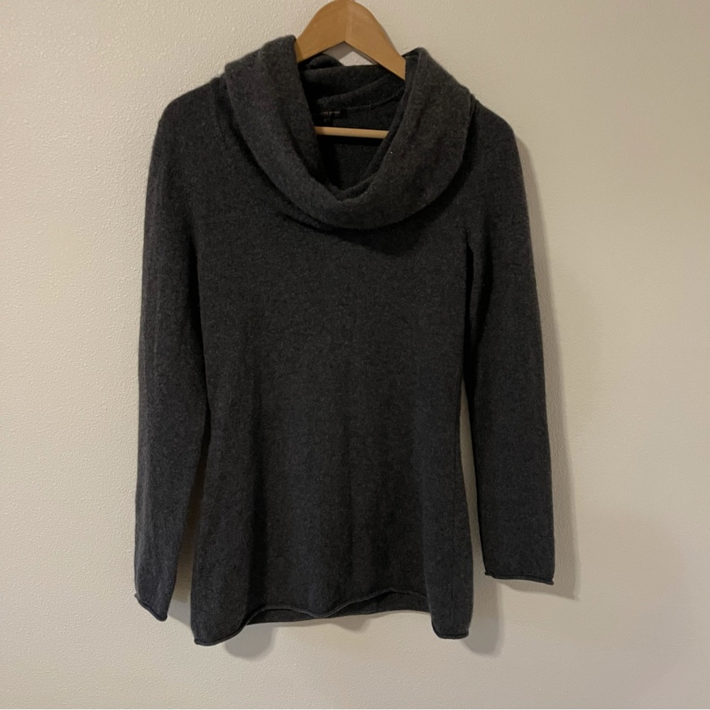 Classiques Entier Cowl Neckline 100% Cashmere Sweater Gray Roll Hemline-Small